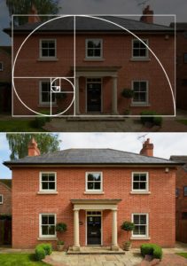 Brick house, overlayed with fibonacci